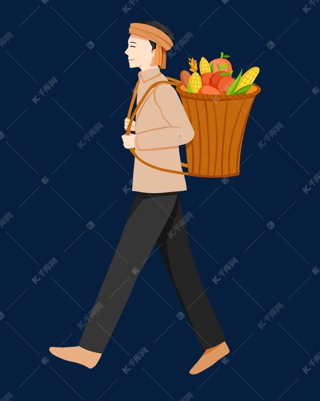背竹篓农民收获