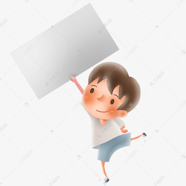 拿手举牌的小男孩