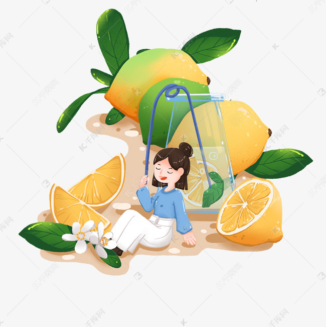 应季丰收水果之柠檬和人物组合