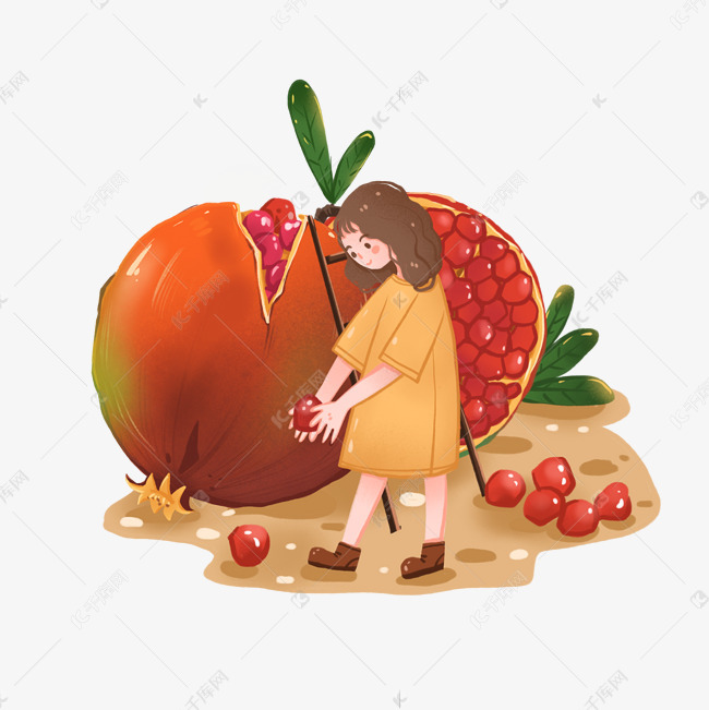 秋季丰收之爬梯子剥石榴的女孩