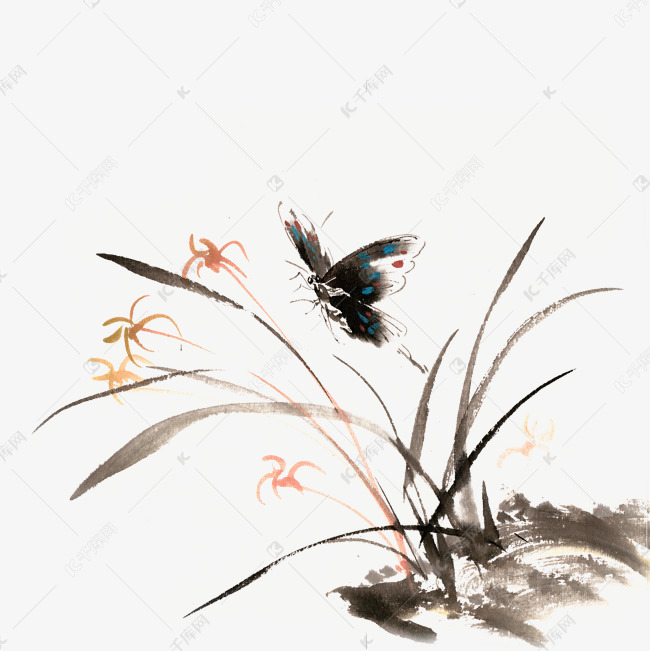 山涧兰花与蝴蝶素材图片免费下载-千库网