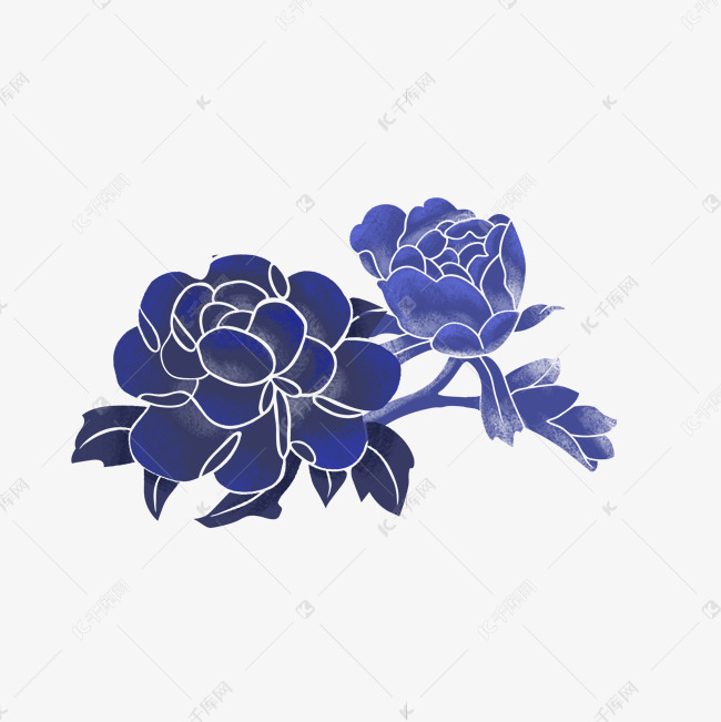 青花瓷双朵牡丹素材
