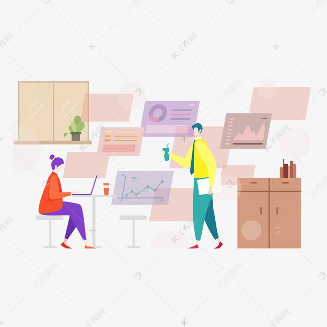 商业办公室办公扁平风插画素材图片免费下载-千库网
