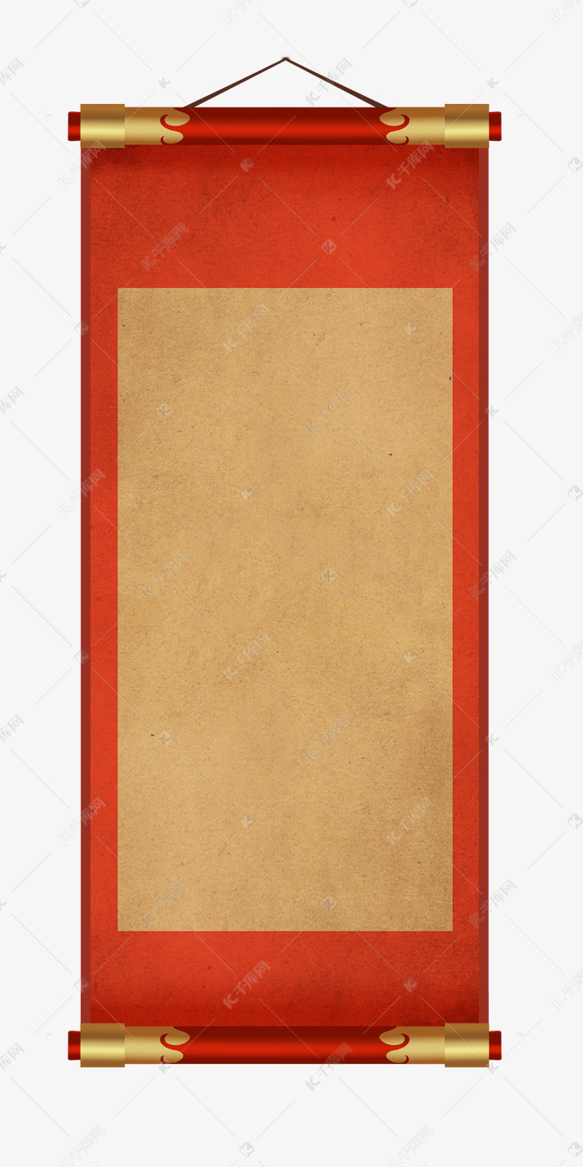 红色复古卷轴素材