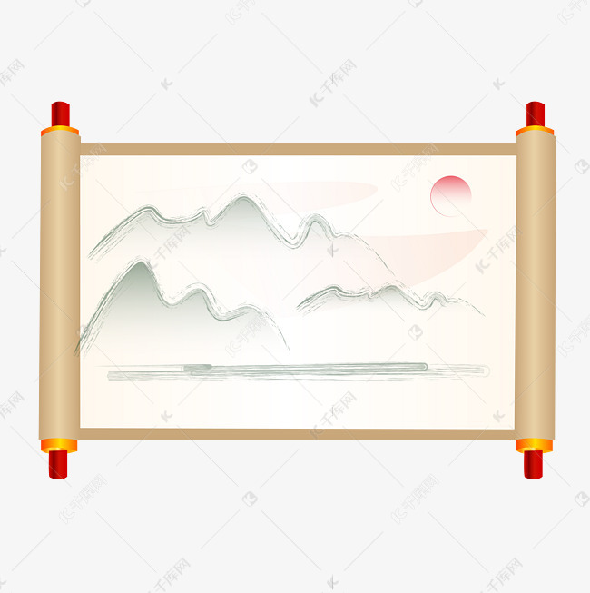 黄色古风画轴