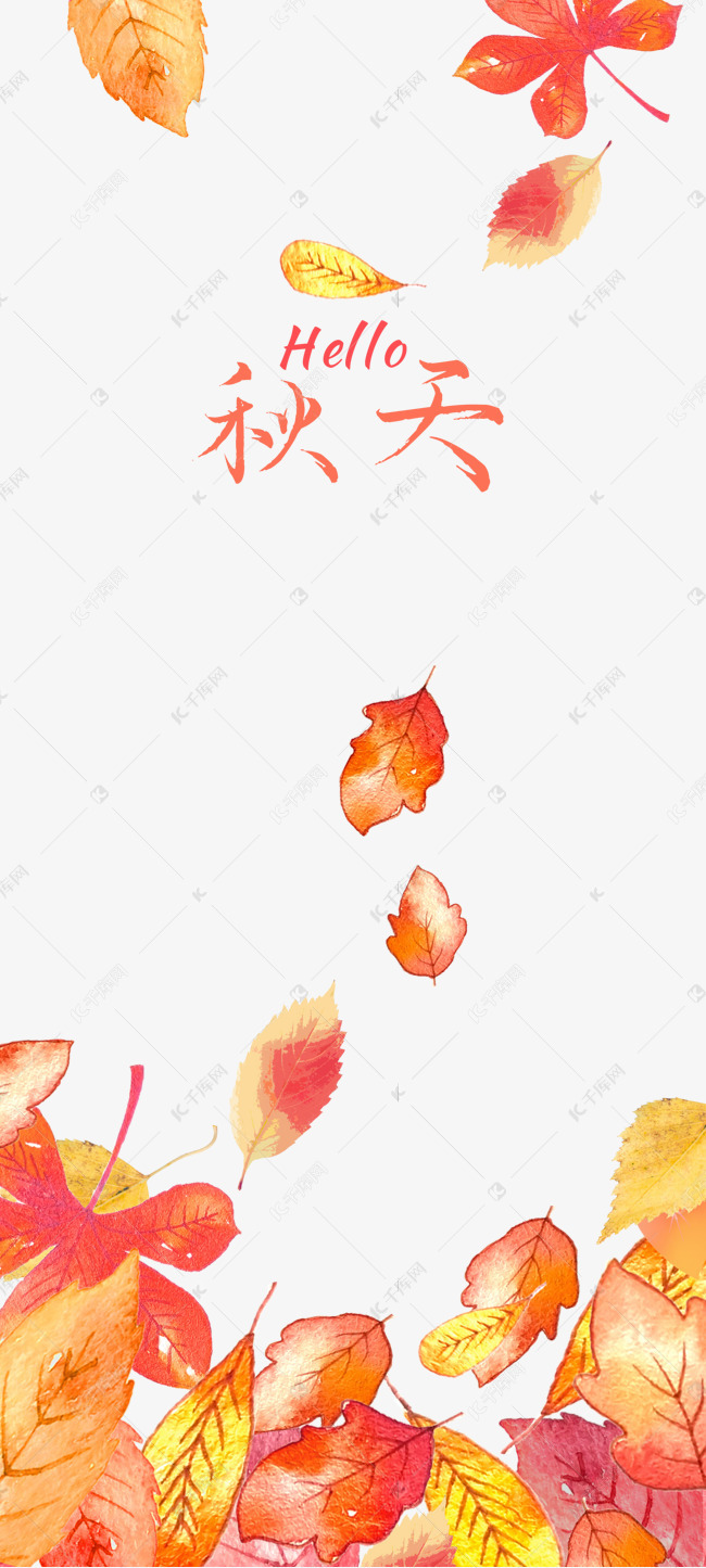 秋天红叶落叶你好装饰