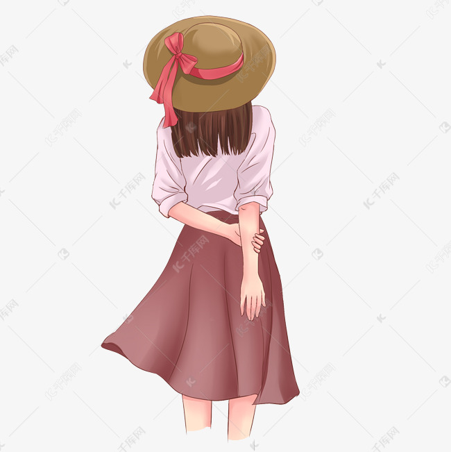 穿裙子戴帽子女孩背影素材图片免费下载-千库网