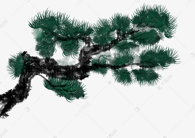 冬天松柏水墨风插画