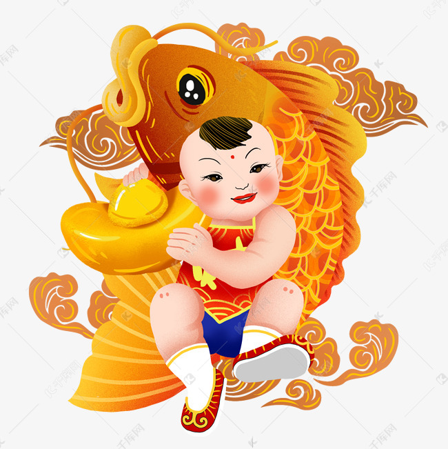 年画招财童子鼠年素材