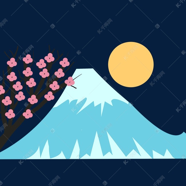 樱花树和富士山