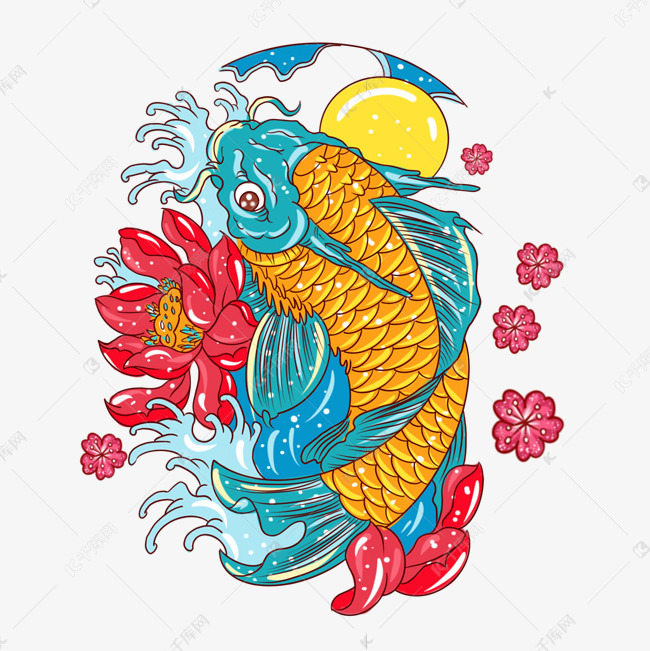 国潮锦鲤手绘新年锦鲤