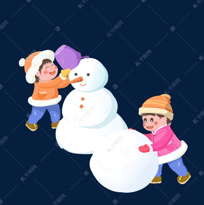 滚雪球堆雪人的小朋友