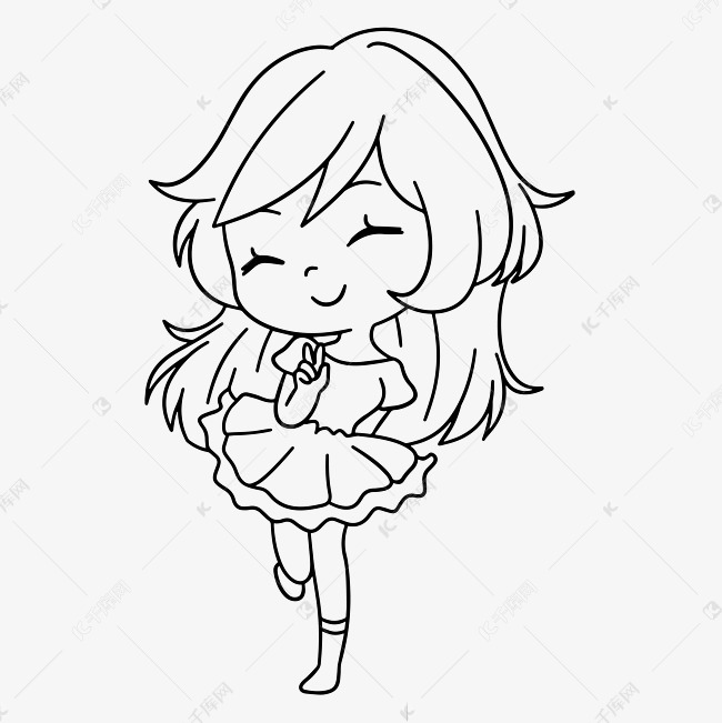 可爱q版卡通女孩线稿