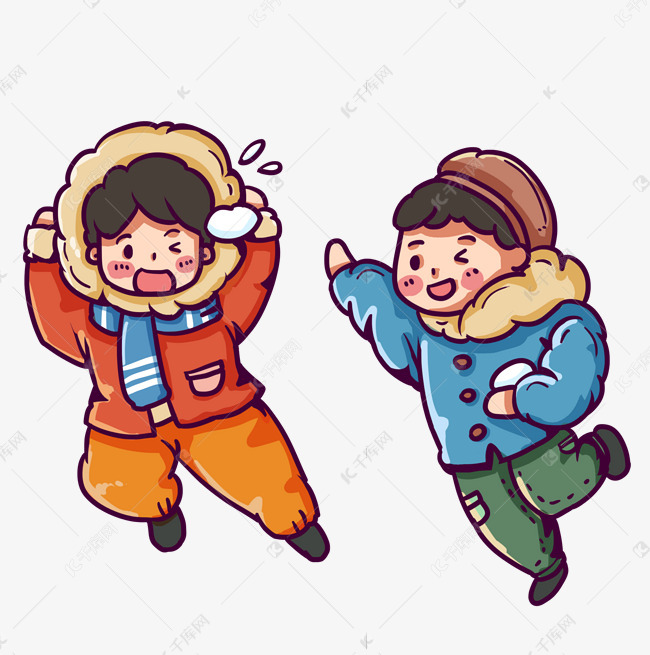 在雪地里打雪仗