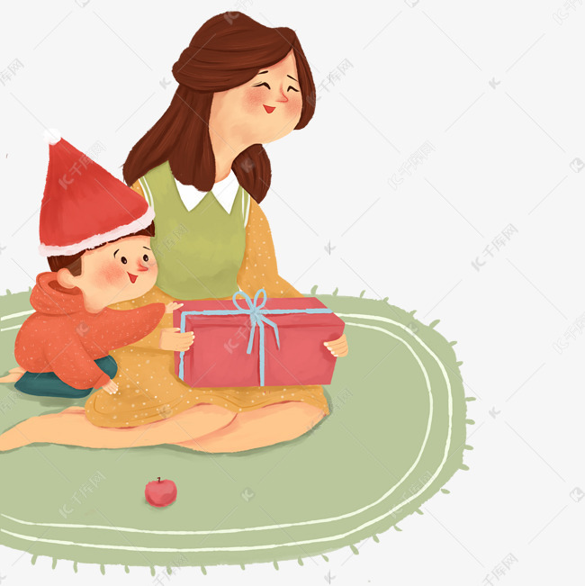 圣诞节拆礼物插画