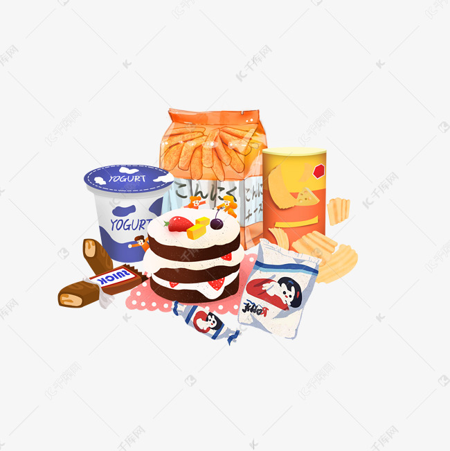 一堆手绘零食素材图片免费下载-千库网