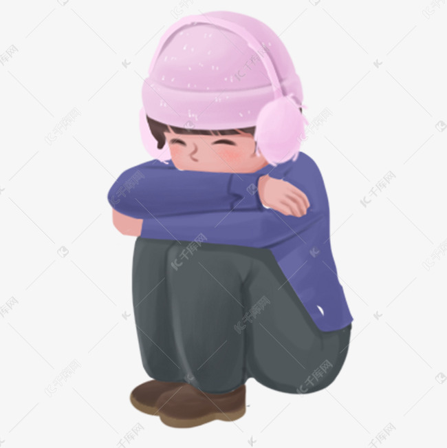 卡通蹲坐着的小孩