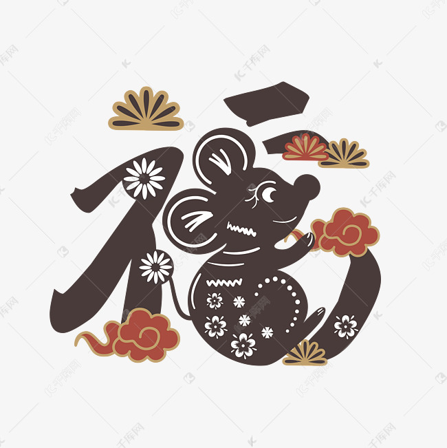 2020鼠年中国汉字福字装饰国潮