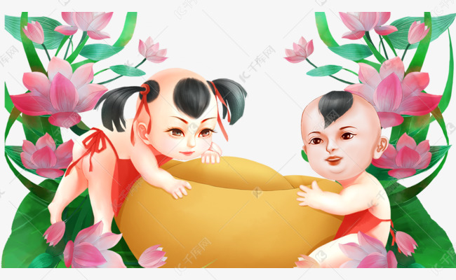 连年发大财送财年画娃娃