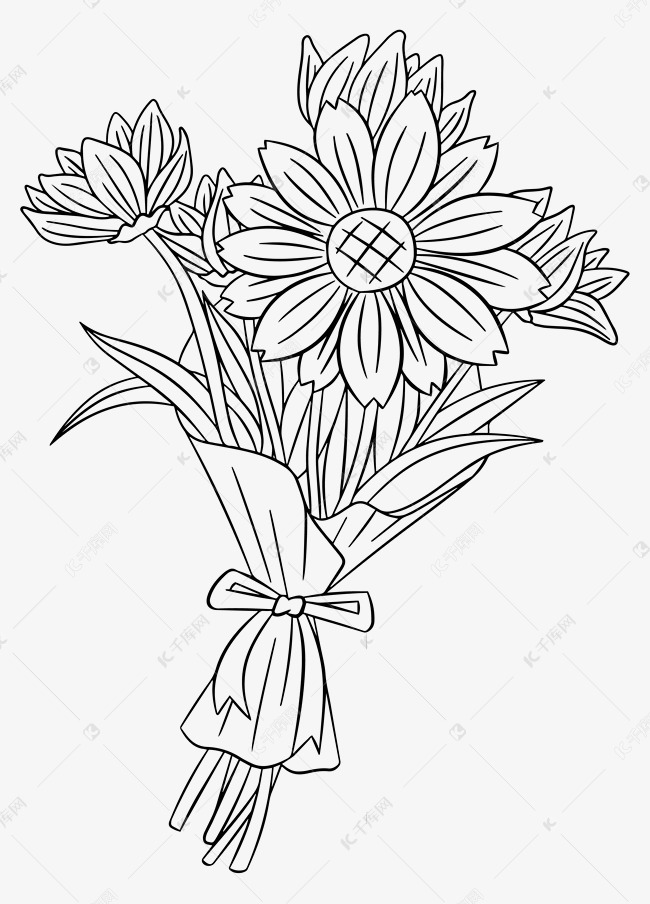 白描手绘简约雏菊花束