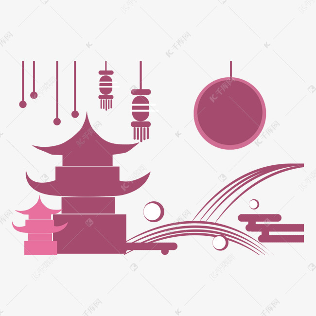中秋古风塔楼底纹