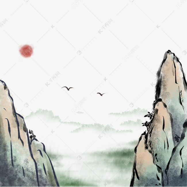 中国风水墨画山水素材图片免费下载-千库网