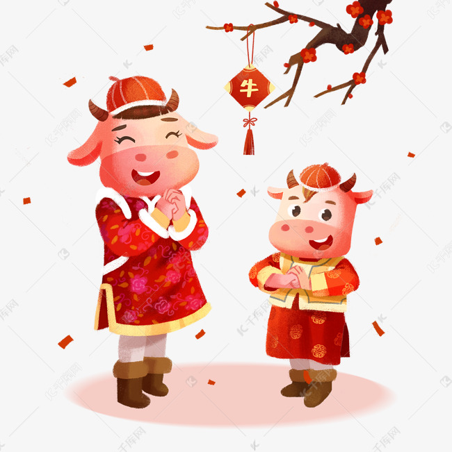 2021年春节红色喜庆牛年姐弟