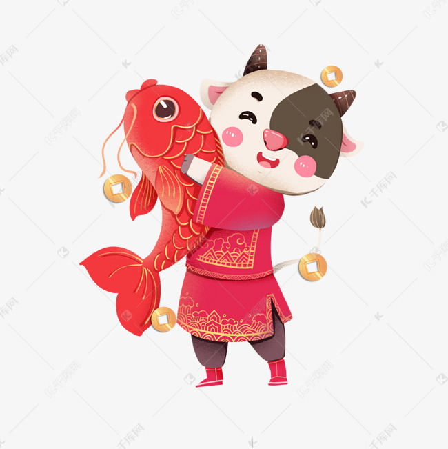 2021年春节红色喜庆牛年锦鲤