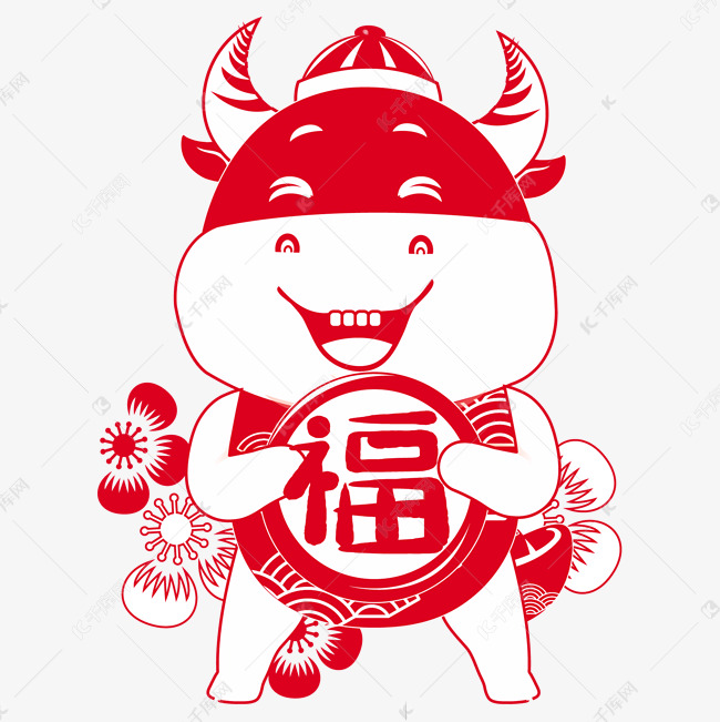 红色剪纸福牛