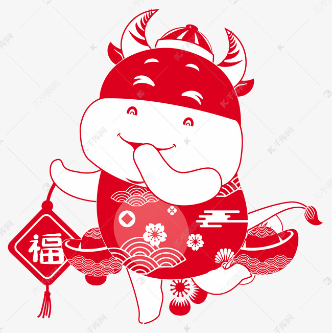 喜庆红色剪纸牛