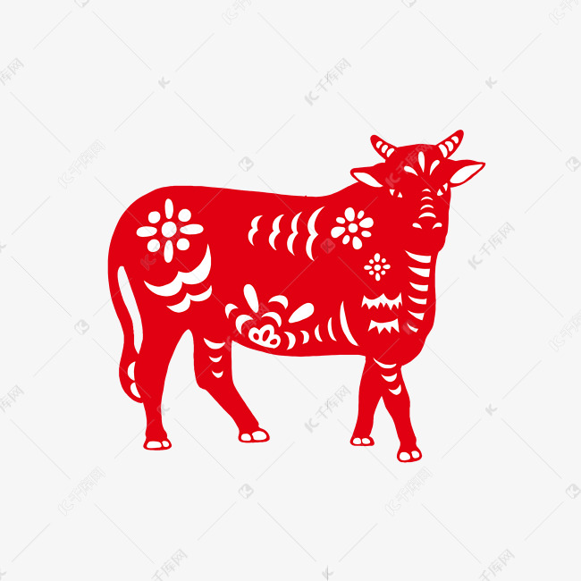 春节红色剪纸牛