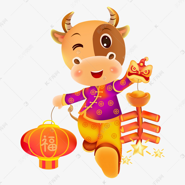 2021牛年灯笼鞭炮喜庆牛