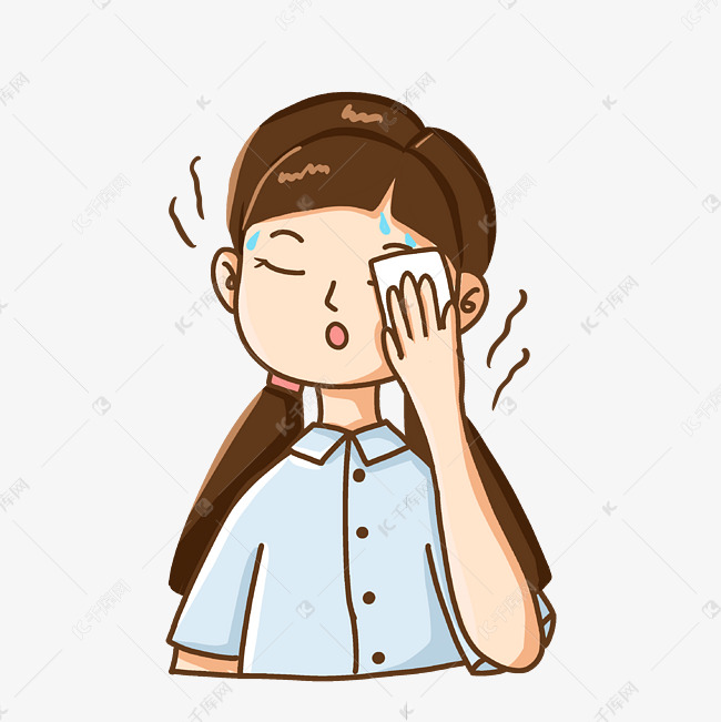 女孩流汗擦汗表情