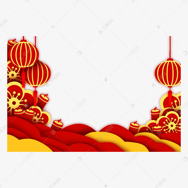 新年灯笼炮竹边框素材图片免费下载-千库网