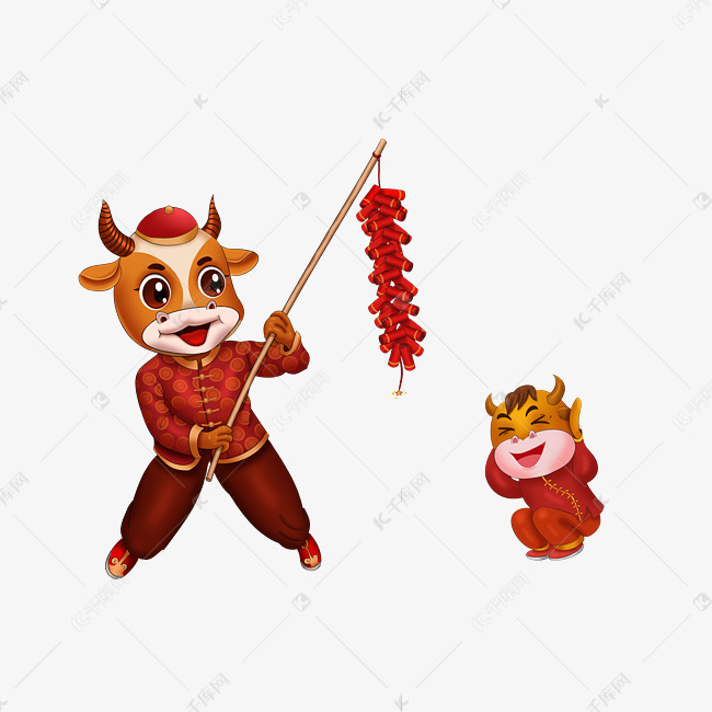 2021年春节中国风牛年放鞭炮