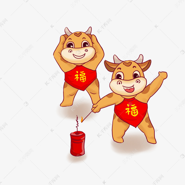 牛年新年放鞭炮小牛牛娃娃