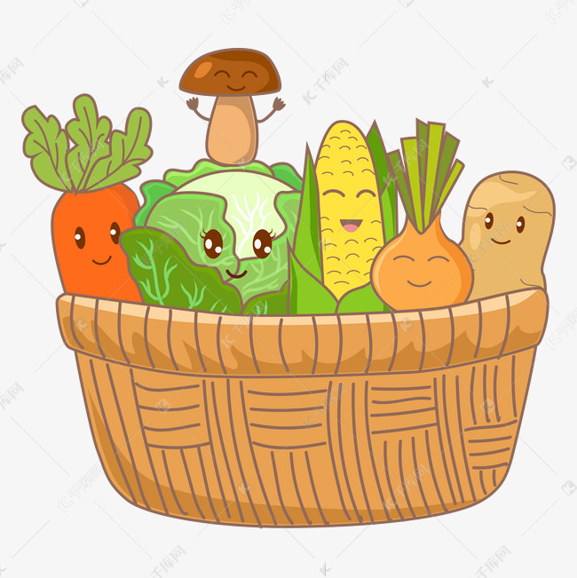 拟人蔬菜菜篮矢量图