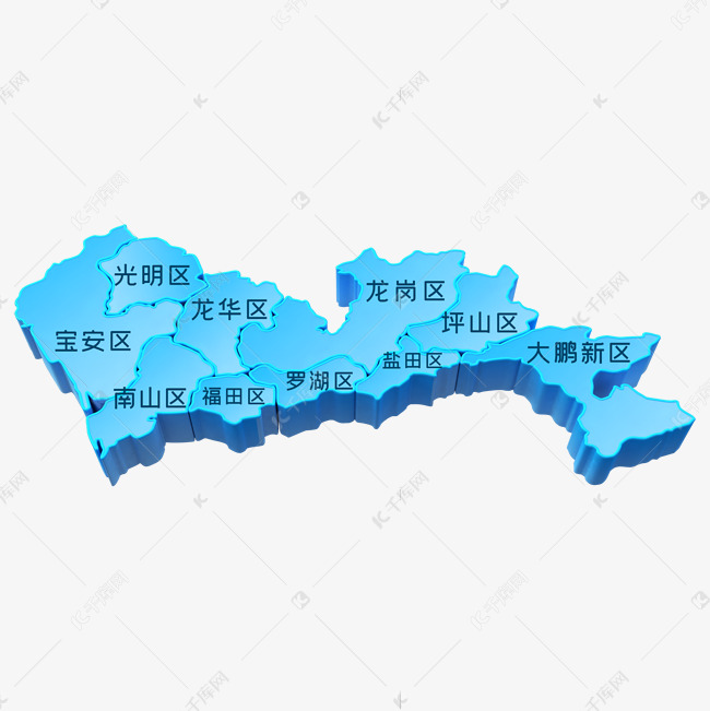 蓝色立体深圳地图