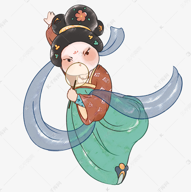免抠元素 可爱扇子 唐朝唐仕女唐风版权可商用有保障 编号