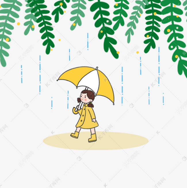 春雨下可爱的韩国小女孩