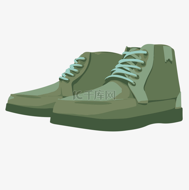 一双军绿色的鞋子免抠图
