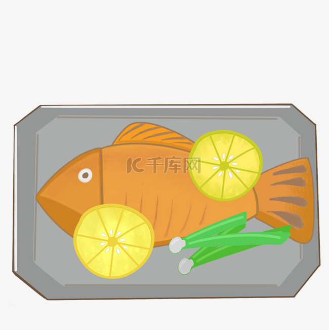 美食烤鱼手绘插画