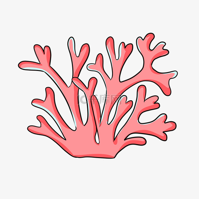 卡通手绘海洋生物红珊瑚插画