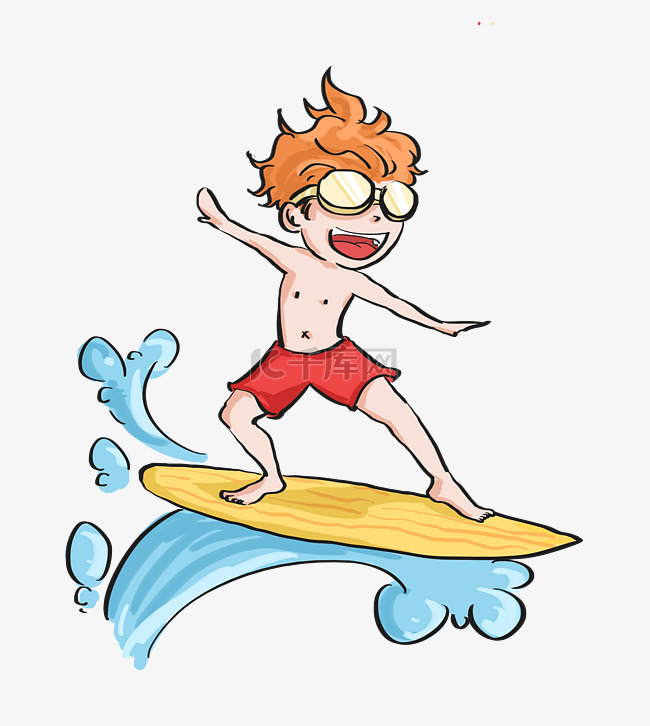 夏天水上运动冲浪板插画
