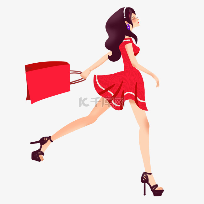 双十一购物节时尚插画红色的购物