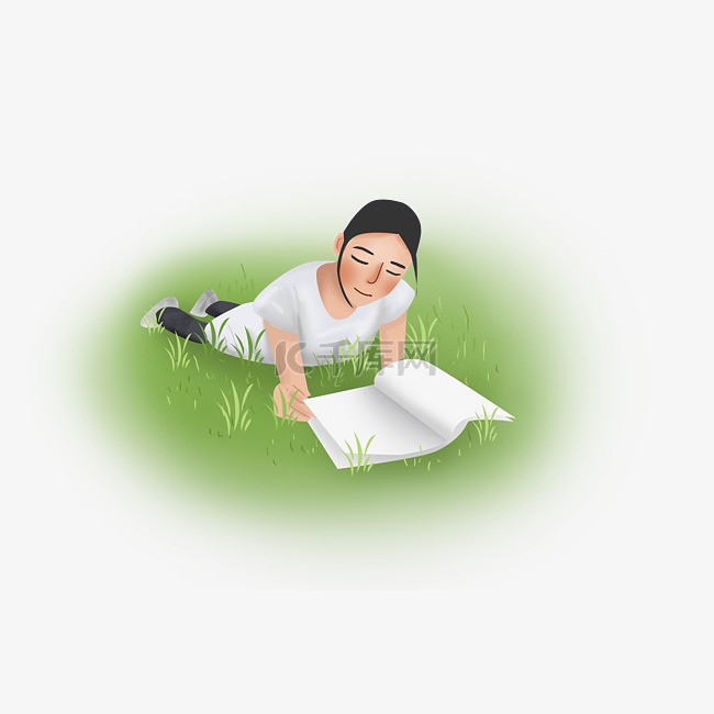 高考在草地上看书的女孩