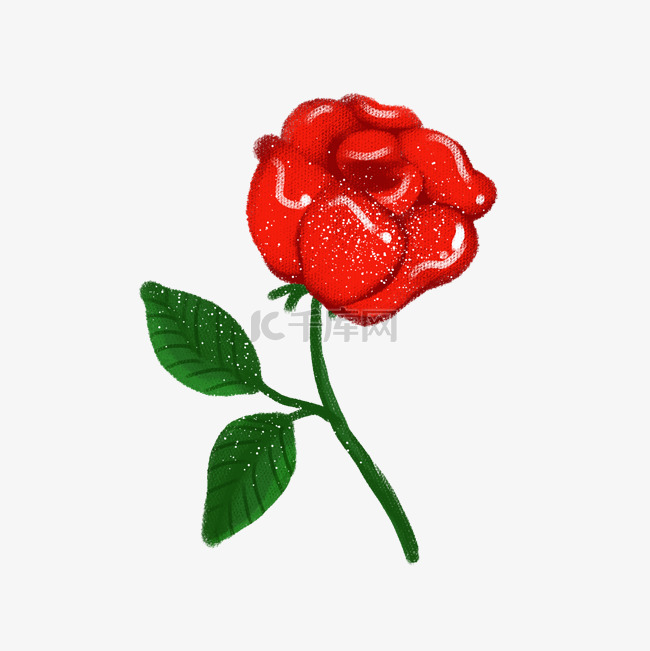 手绘一枝玫瑰花插画