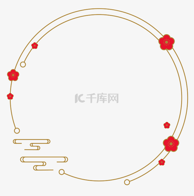 新春暗金色烫金红梅祥云圆框矢量