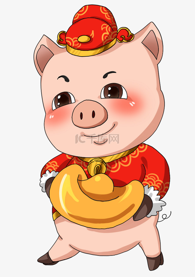 猪年吉祥物猪猪送元宝插画
