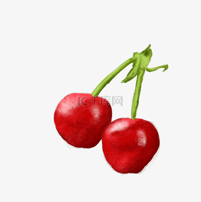 红色新鲜水果果蔬樱桃手绘免扣素